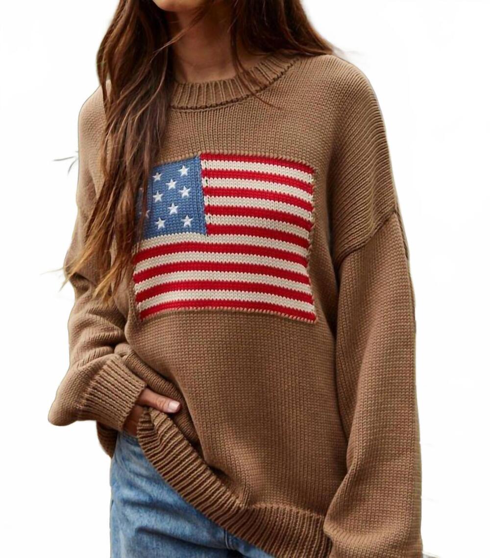 NEW BY TOGETHER heritage flag sweater in chocolate
